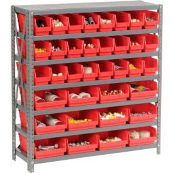 Global Equipment Steel Shelving with Total 36 4"H Plastic Shelf Bins Red, 36x18x39-7 Shelves 603436RD